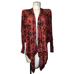 Patrons of Peace Womens Small Pink Botanical Leaf Open Front Sharkbite Cardigan